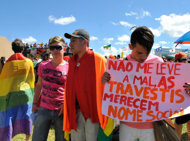 Manifestantes durante a Quarta Marcha Nacional contra a Homofobia, em Brasília